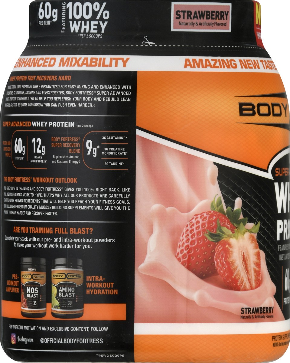 slide 6 of 9, Body Fortress Super Advanced Strawberry Whey Protein 32 oz, 32 oz