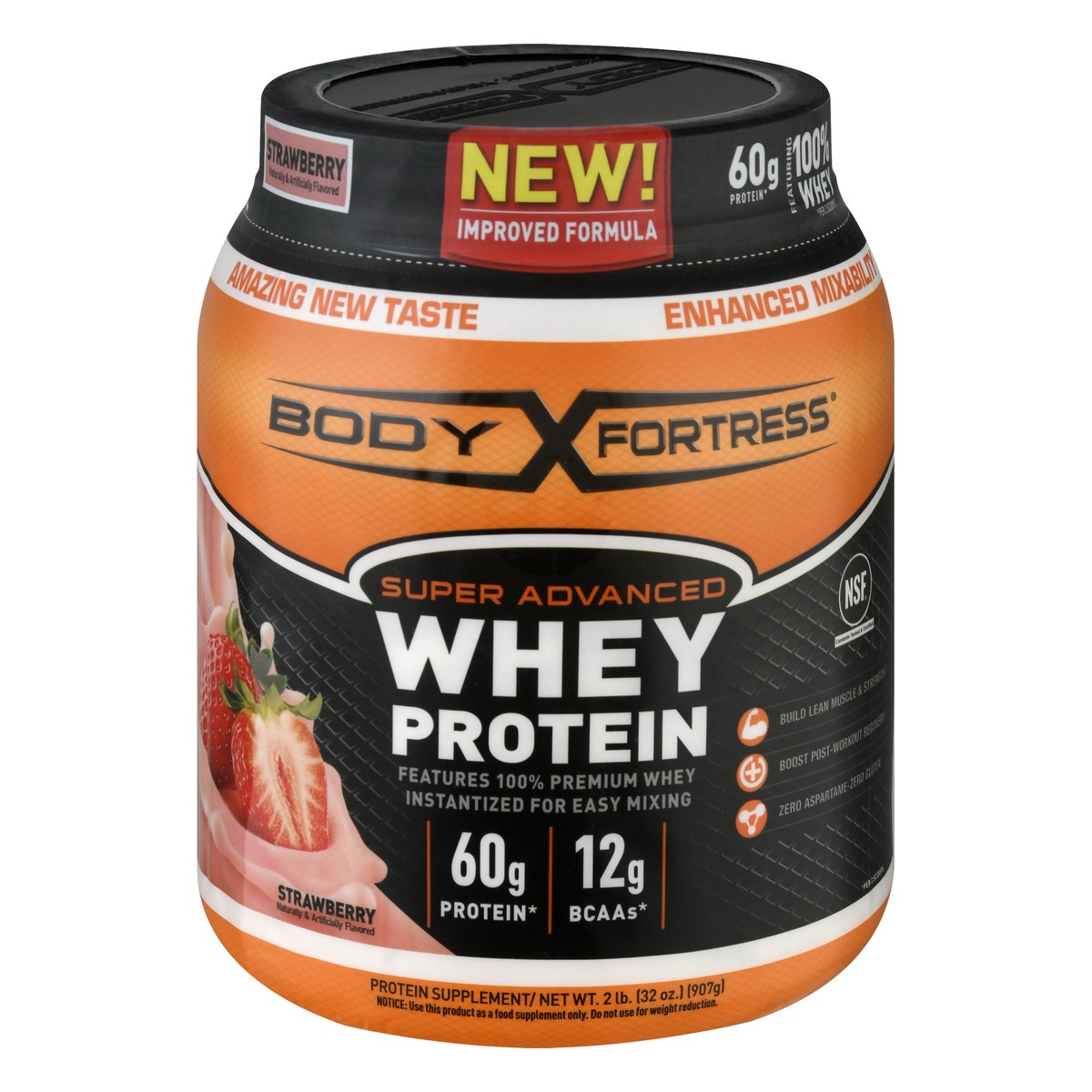 slide 1 of 9, Body Fortress Super Advanced Strawberry Whey Protein 32 oz, 32 oz