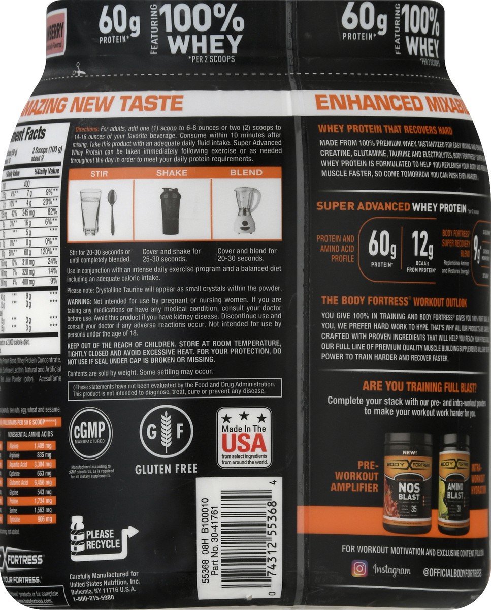 slide 9 of 9, Body Fortress Super Advanced Strawberry Whey Protein 32 oz, 32 oz