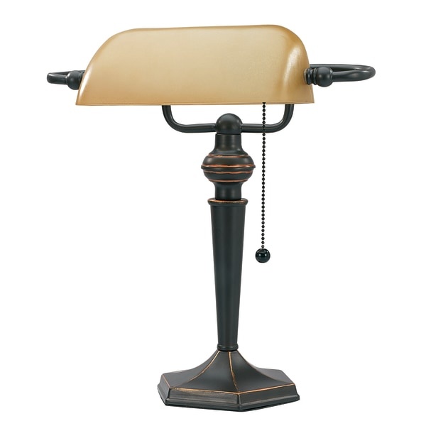 slide 1 of 1, Realspace Banker's Lamp, 15''H, Amber Shade/Antique Bronze Base, 1 ct