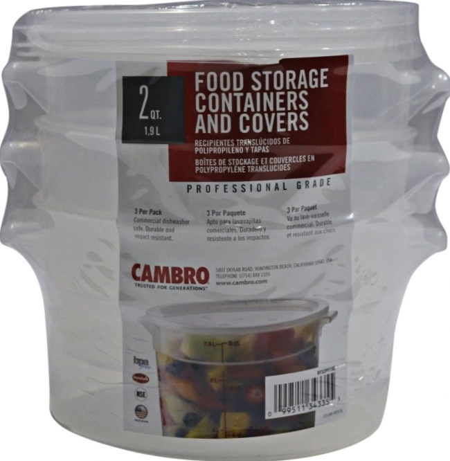 slide 1 of 1, Cambro Round Containers And Covers - 2 Quart, 3 ct