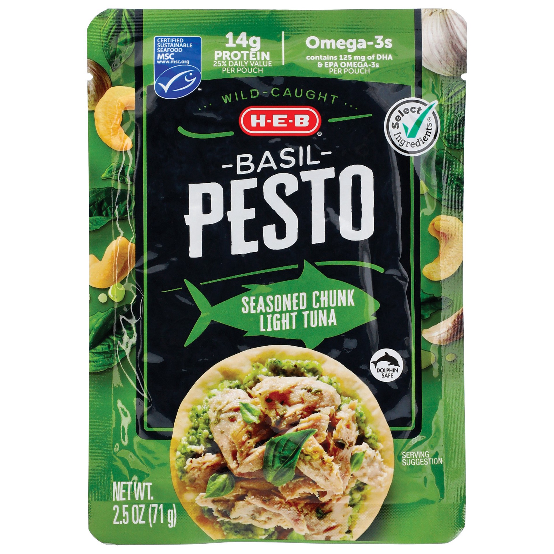 slide 1 of 1, H-E-B Select Ingredients Basil Pesto Chunk Light Tuna Pouch, 2.5 oz