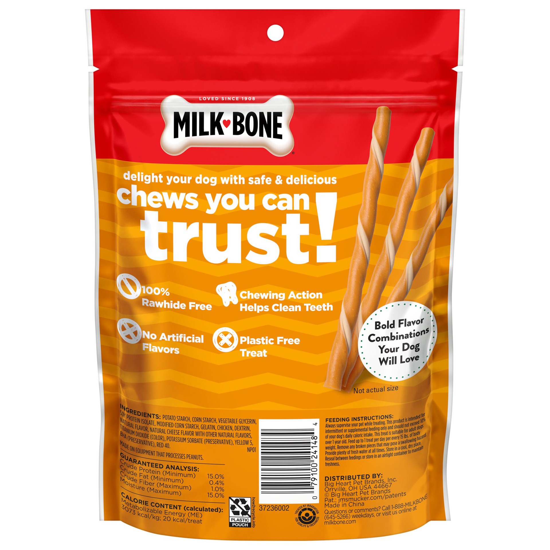 slide 2 of 9, Milk-Bone Easy Peasy Chicken Cheesy Flavor Twists, Rawhide Free Dog Chews, Bag of 20, 20 ct