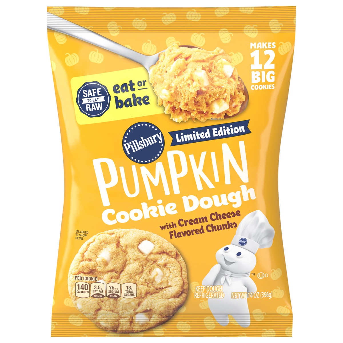 slide 1 of 12, Pillsbury Ready to Bake! Pumpkin Cookie Dough with Cream Cheese Flavored Chips- 14 oz, 14 oz