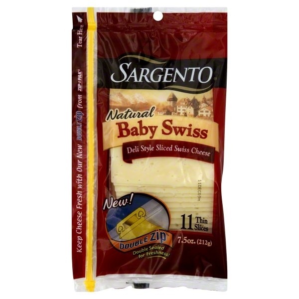 slide 1 of 1, Sargento Cheese, Natural, Deli Style Sliced, Baby Swiss, 7.5 oz