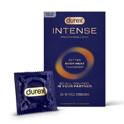 Durex Intense Nitrile Condoms, Ultra Thin Non Latex Condoms Lubricated with Silicone Lube, 24 Ct