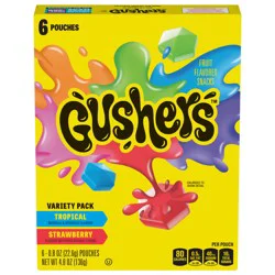 Fruit Gushers Fruit Flavored Snacks, Tropical, Gluten Free, 0.8 oz, 6 ct