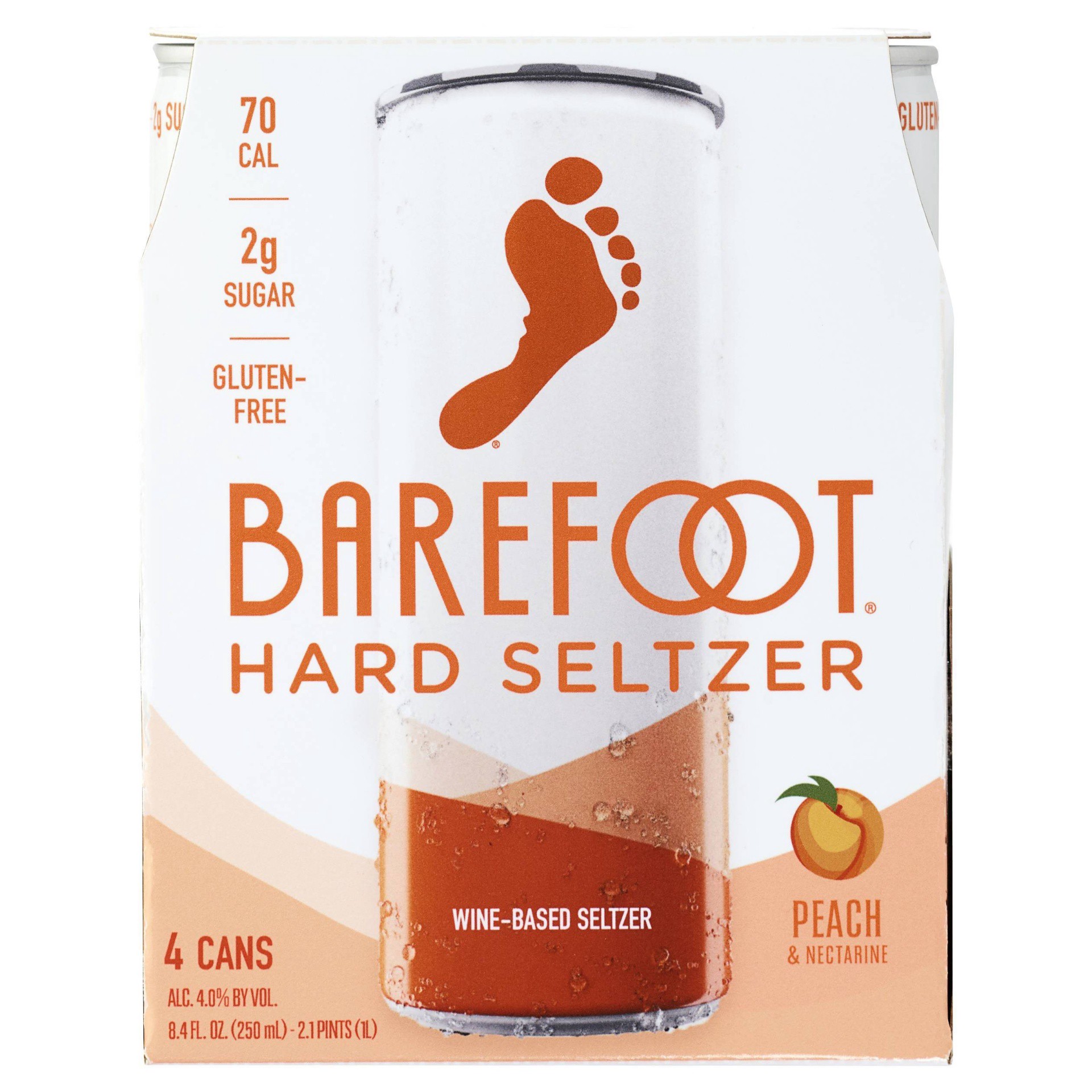 slide 1 of 2, Barefoot Wine Hard Seltzer Peach & Nectarine - 4pk/250ml Cans, 4 ct; 250 ml