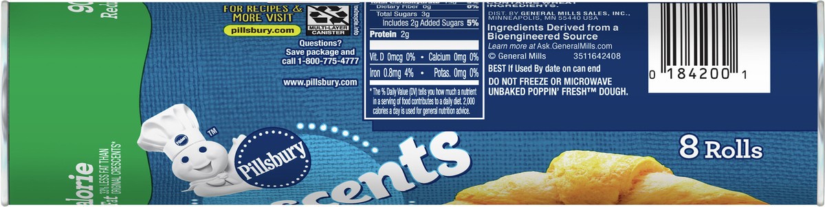 slide 10 of 13, Pillsbury Crescent Rolls, Reduced Fat Refrigerated Canned Pastry Dough, 8 Rolls, 8 oz, 8 ct