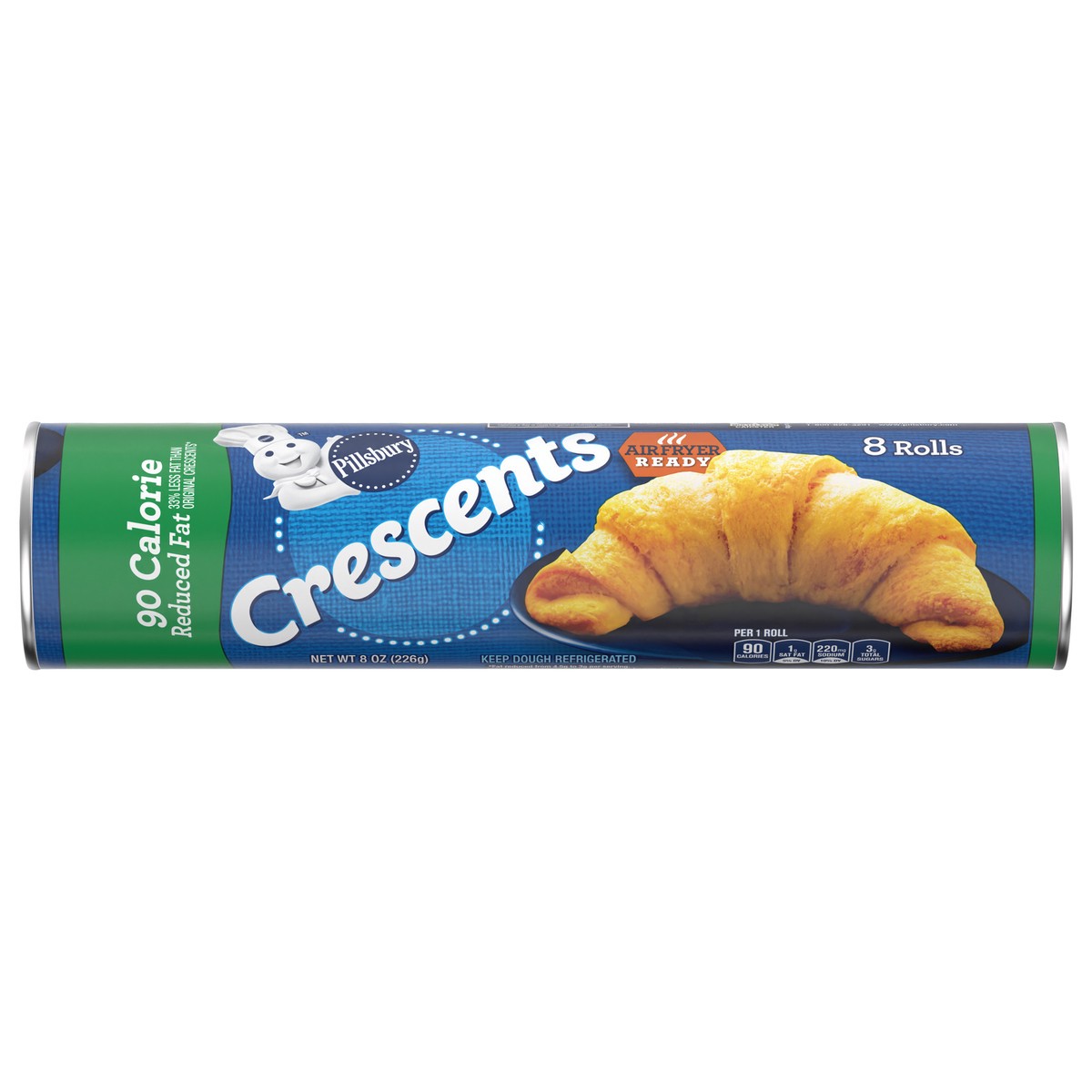 slide 1 of 13, Pillsbury Crescent Rolls, Reduced Fat Refrigerated Canned Pastry Dough, 8 Rolls, 8 oz, 8 ct