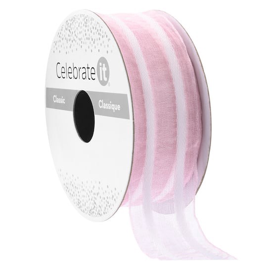 slide 1 of 2, 1" X 3yd. Blush Stripe Organza Ribbon By Celebrate It Classic, 1 in x 3 yd