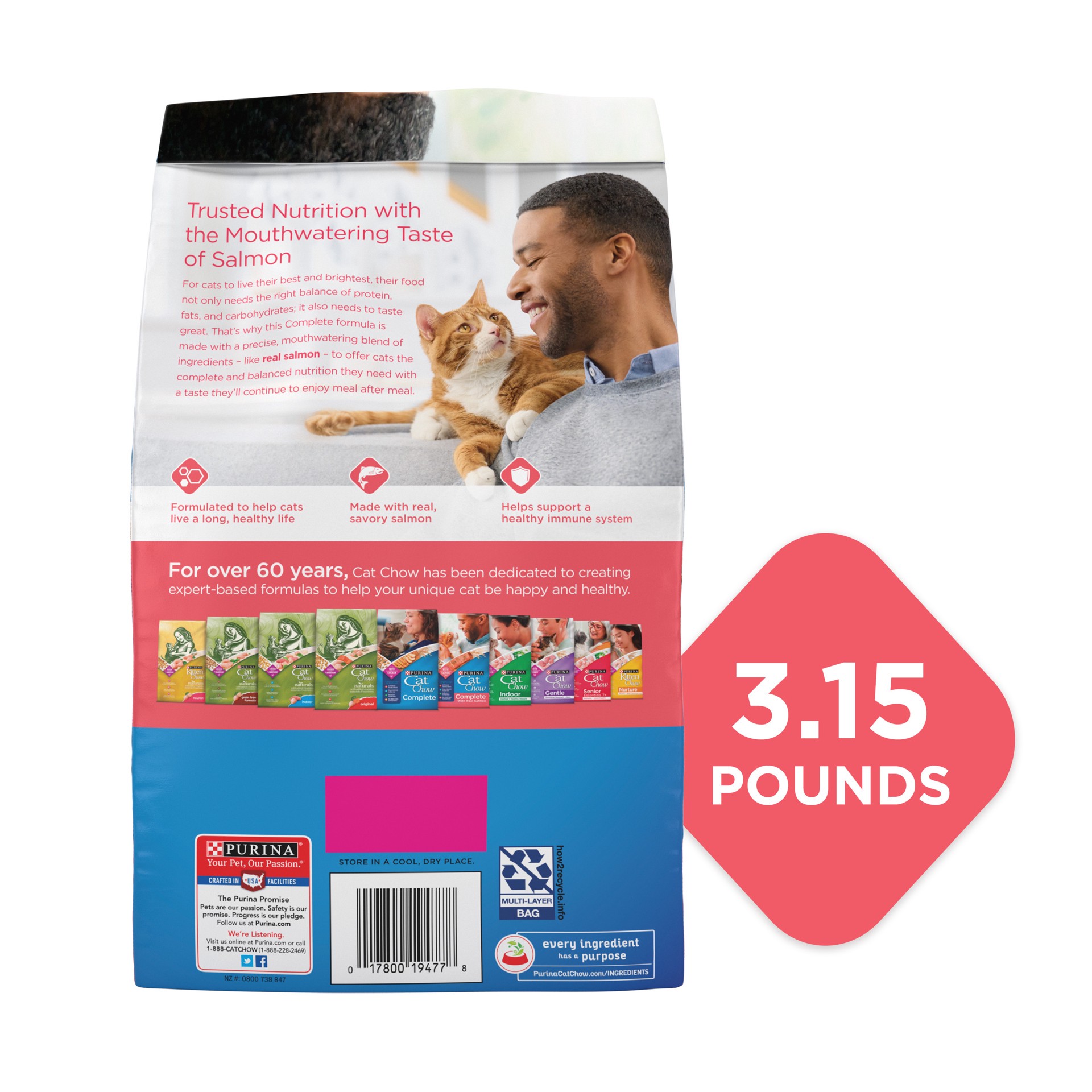 slide 2 of 8, Cat Chow Purina Cat Chow Complete High Protein Dry Cat Food With Real Salmon - 3.15 lb. Bag, 50.4 oz