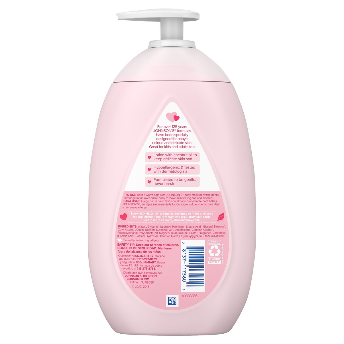 slide 3 of 6, Johnson's Moisturizing Pink Baby Lotion with Coconut Oil, Gentle, Nourishing Baby Body Lotion, Hypoallergenic, Paraben-Free, Dye-Free, Phthalate-Free, 16.9 fl. oz, 16.9 fl oz