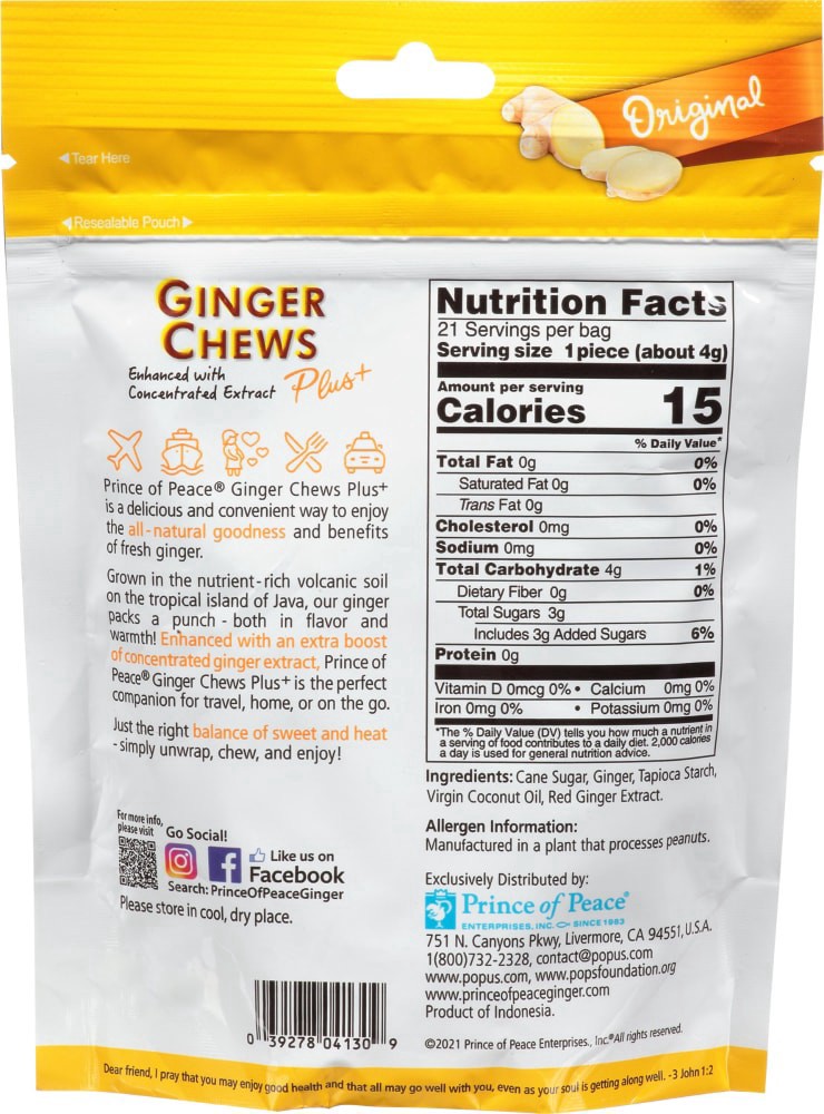 slide 2 of 2, Prince of Peace Original Ginger Chews Plus+ 3 oz, 3 oz