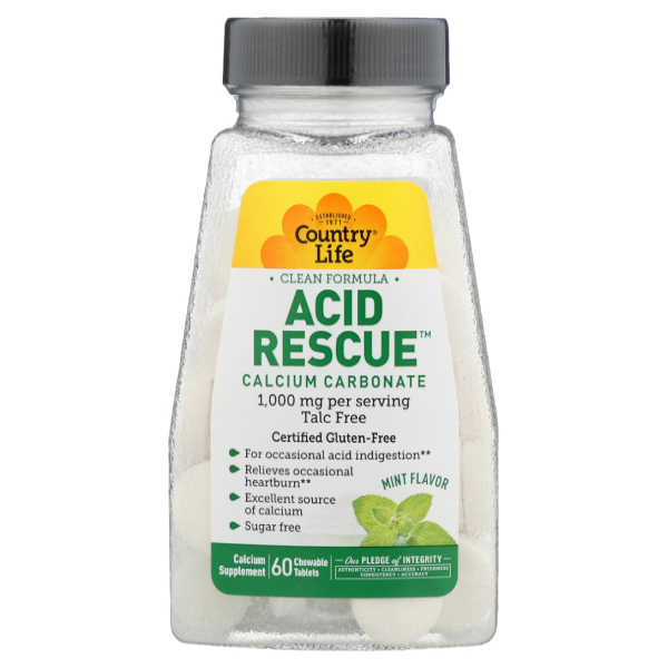 slide 1 of 1, Country Life Mint Flavor Acid Rescue Chewable Tablets, 60 ct