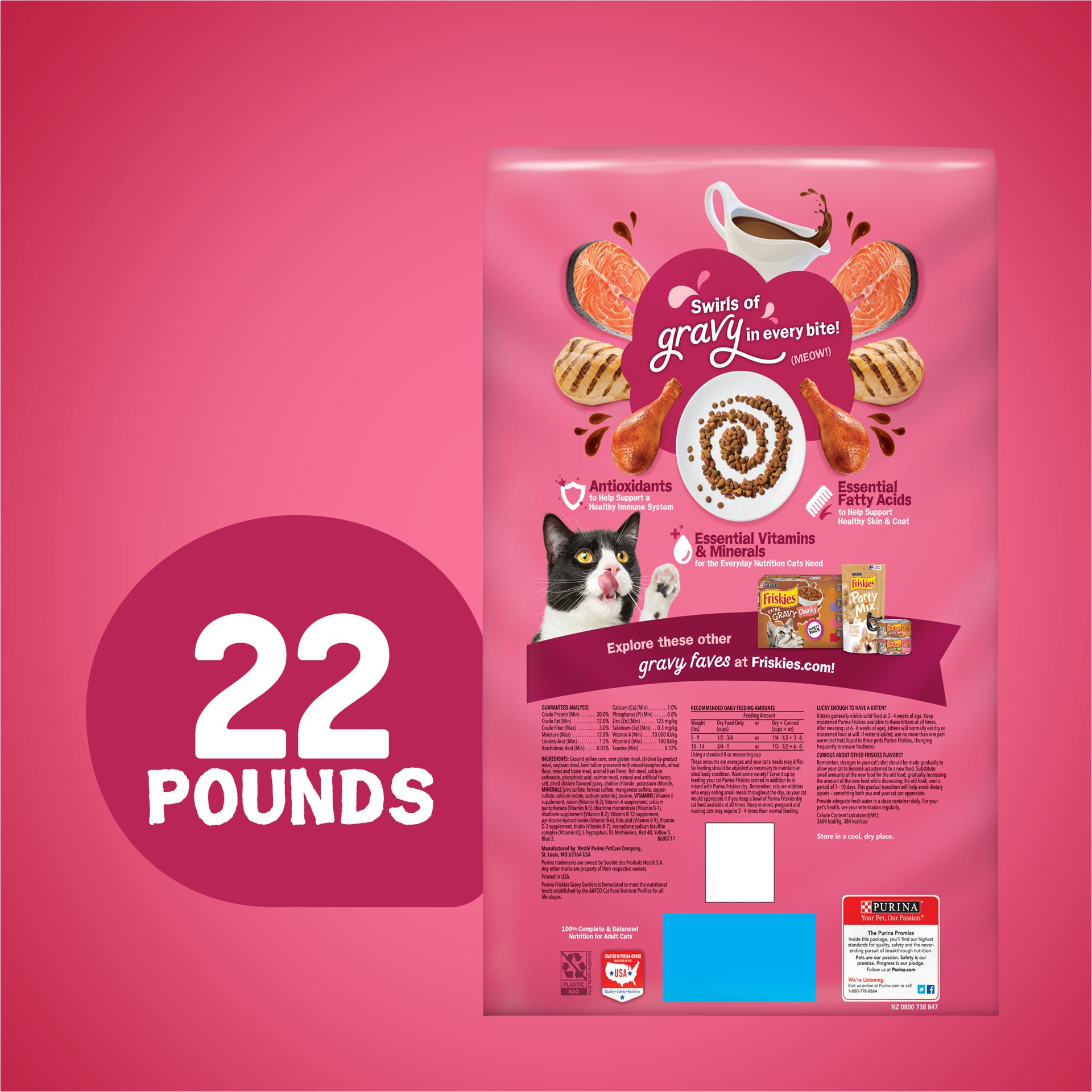 slide 5 of 9, Friskies Purina Friskies Dry Cat Food, Gravy Swirlers, 22 lb