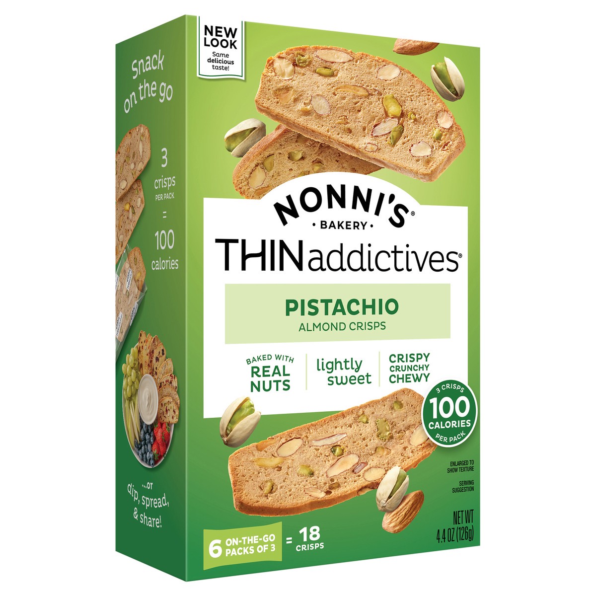 slide 4 of 8, Nonni's THINaddictives Pistachio Almond Cookie Crisps, 6-count carton 4.4 oz., 6 ct