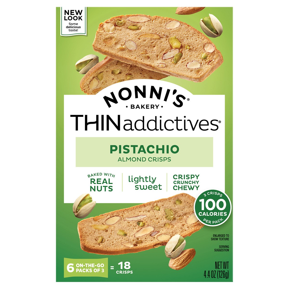 slide 1 of 8, Nonni's THINaddictives Pistachio Almond Cookie Crisps, 6-count carton 4.4 oz., 6 ct