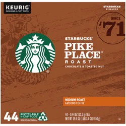 Starbucks K-Cup Coffee Pods, Medium Roast Hot or Iced Coffee, Pike Place Roast, 44 Keurig Pods ​