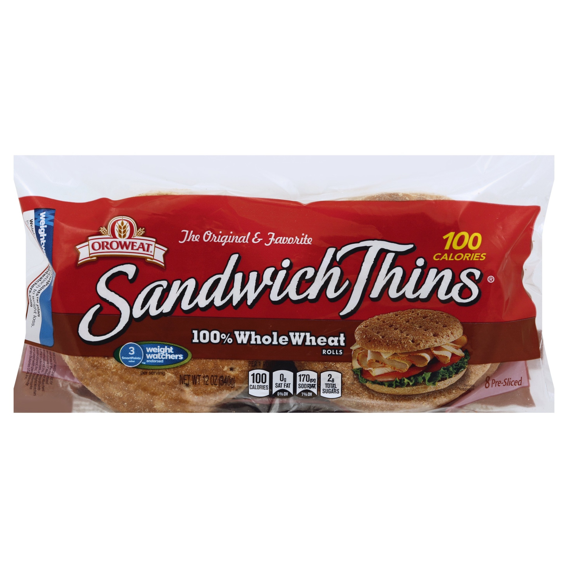 slide 1 of 1, Oroweat Select Whole Wheat Pre-Sliced Sandwich Thins, 12 oz