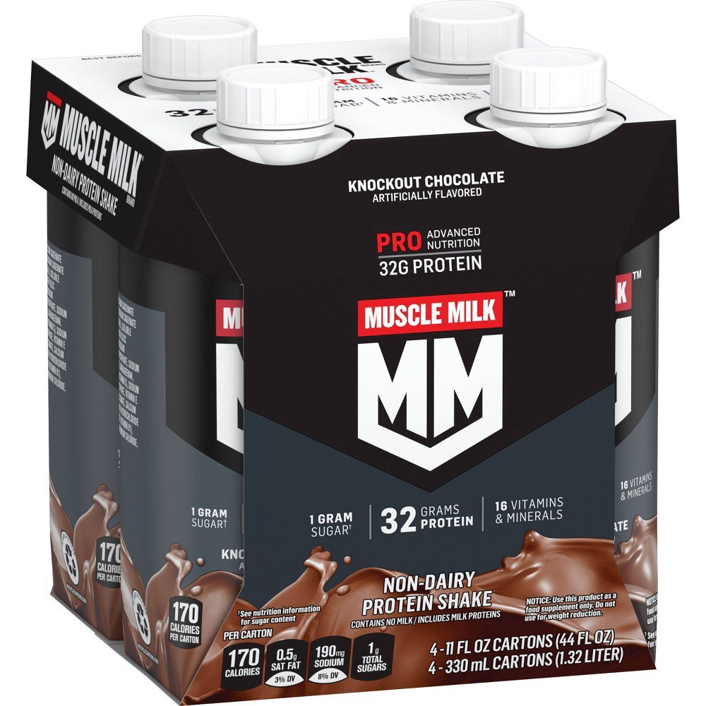 slide 2 of 9, Muscle Milk  Pro Series Non-Dairy Protein Shake Knockout Chocolate 11 Fl Oz 4 Count, 44 oz