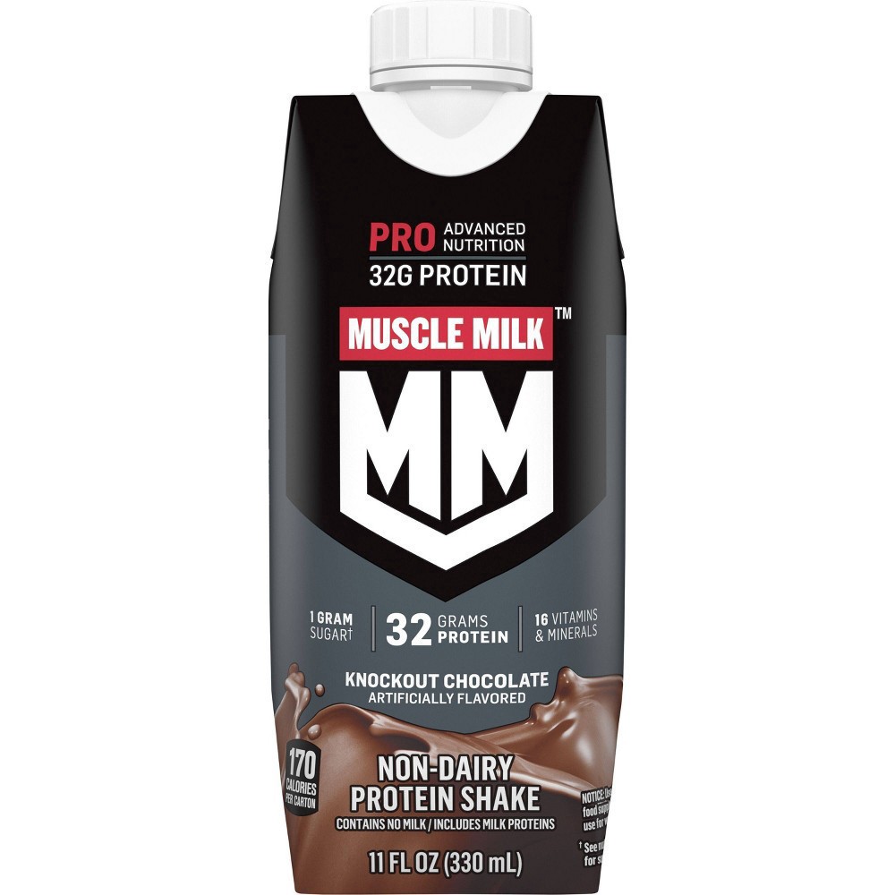 slide 4 of 9, Muscle Milk  Pro Series Non-Dairy Protein Shake Knockout Chocolate 11 Fl Oz 4 Count, 44 oz