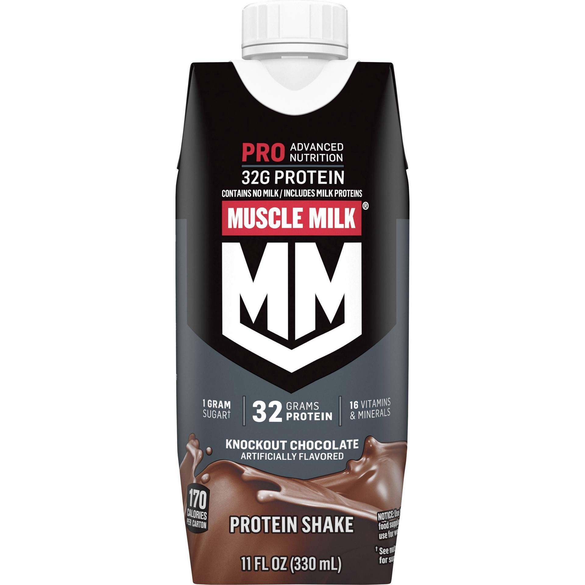 slide 5 of 9, Muscle Milk  Pro Series Non-Dairy Protein Shake Knockout Chocolate 11 Fl Oz 4 Count, 44 oz
