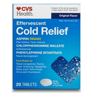 slide 1 of 1, CVS Health Effervescent Cold Relief Tablets Original Flavor, 20 ct