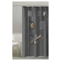 Zenna Home Mesh Pockets PEVA Shower Curtain and Organizer, 70 in x 72 in, Grey