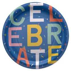 American Greetings 10-Count 9" Paper Plates, Celebrate on Blue