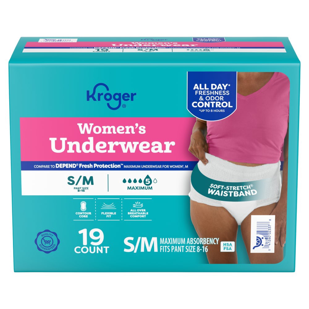 slide 1 of 1, Kroger® Women's Maximum Absorbency Underwear - SM/MD, 19 ct