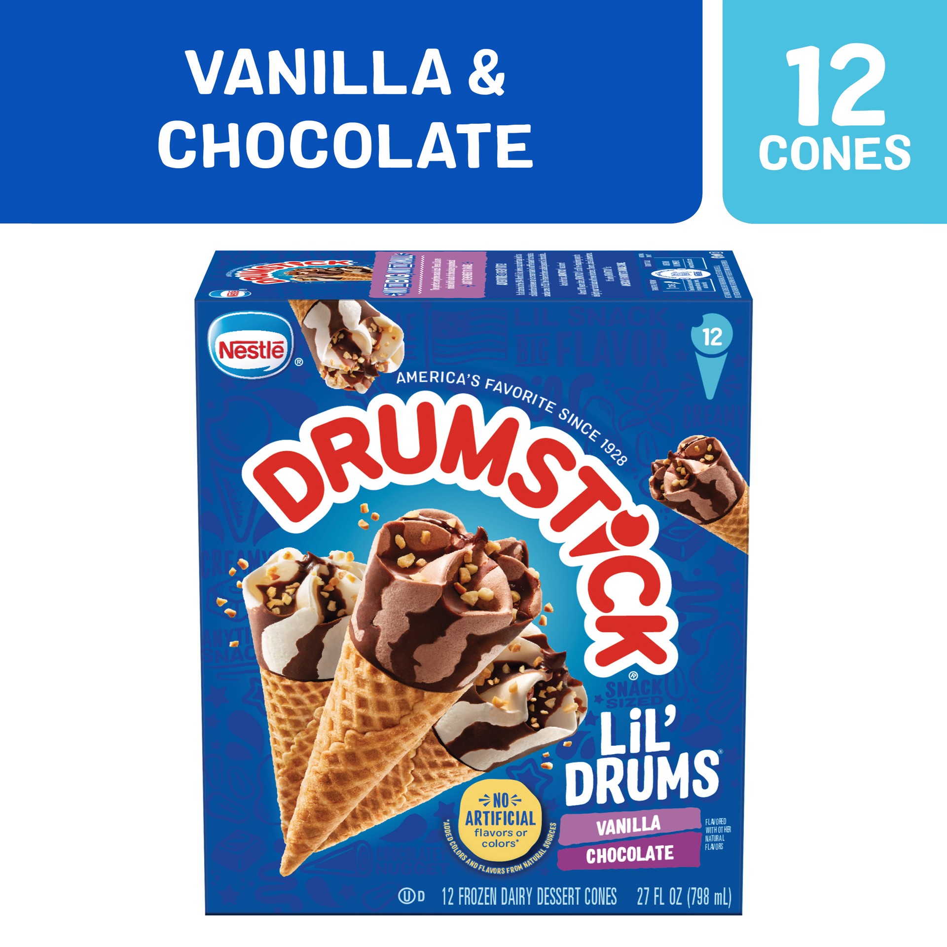 slide 5 of 5, Lil' Drums Vanilla/Chocolate Frozen Dairy Dessert Cones 12 ea, 12 ct