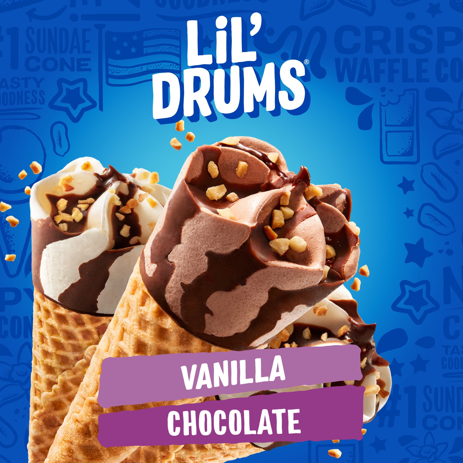 slide 3 of 5, Lil' Drums Vanilla/Chocolate Frozen Dairy Dessert Cones 12 ea, 12 ct