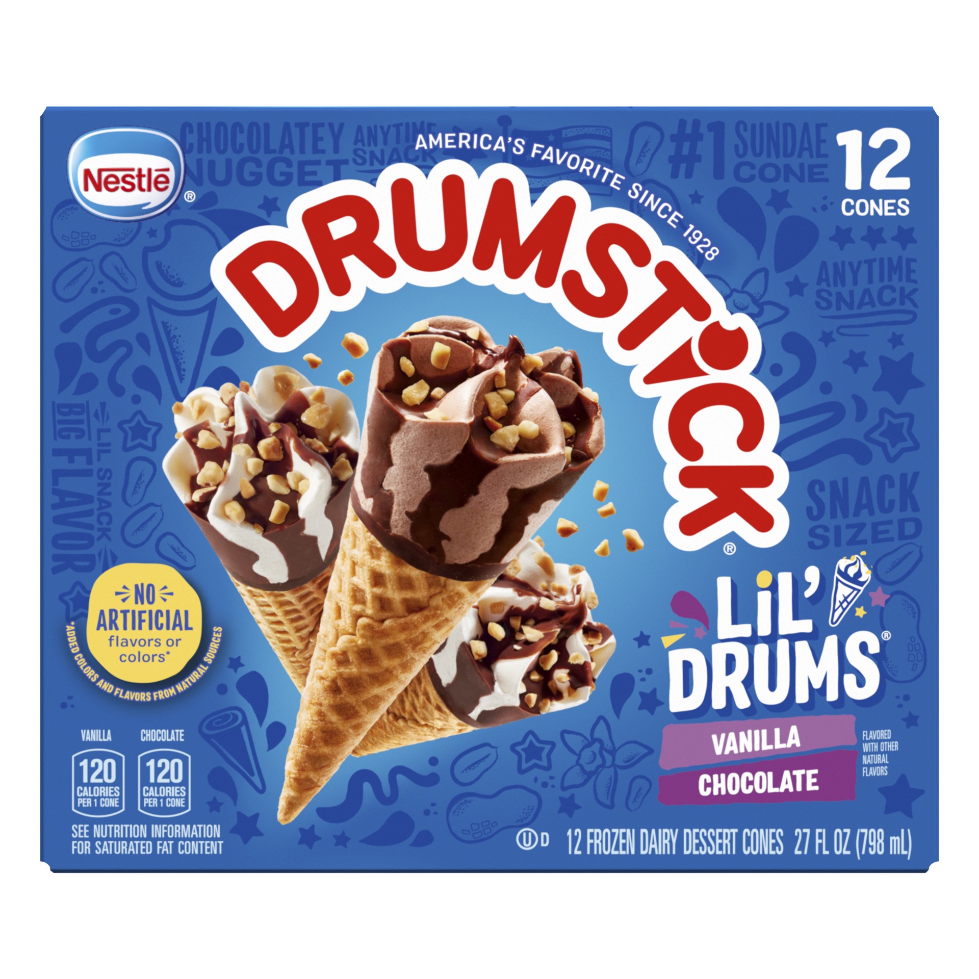 slide 1 of 5, Lil' Drums Vanilla/Chocolate Frozen Dairy Dessert Cones 12 ea, 12 ct