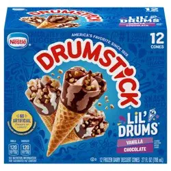 Lil' Drums Vanilla/Chocolate Frozen Dairy Dessert Cones 12 ea