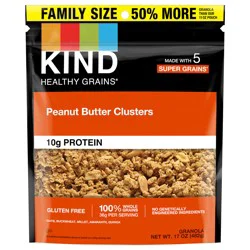 KIND HEALTHY GRAINS Granola Family Size, Healthy Snack, Peanut Butter Granola Clusters, 10g Protein, Snack Mix 17 OZ