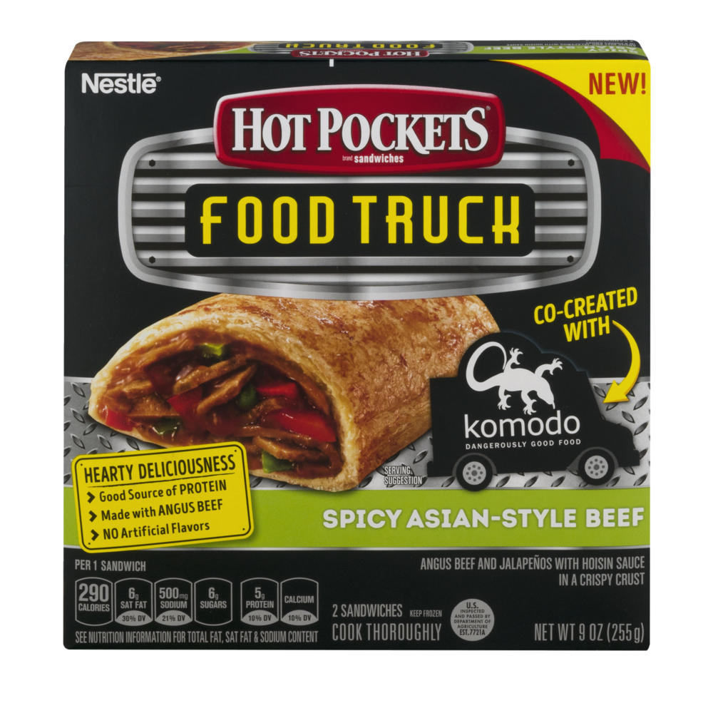 slide 1 of 1, Hot Pockets Food Truck Sandwiches, Spicy Asian-Style Beef, 9 oz