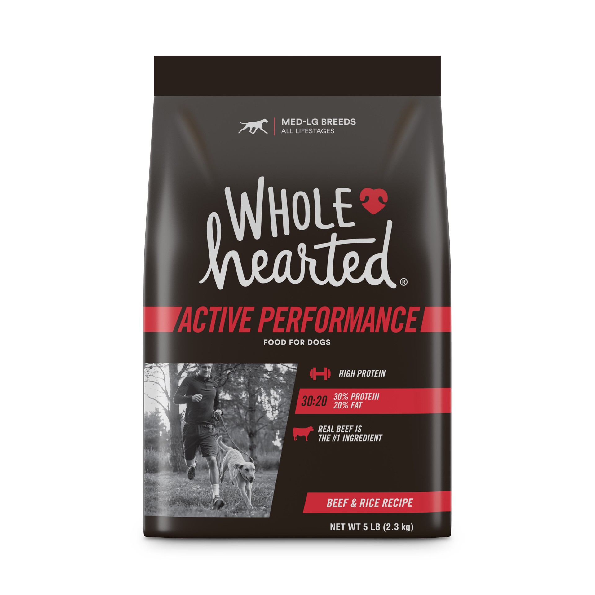 slide 1 of 1, Wholehearted Active Performance High-Protein Beef & Rice Recipe Dry Dog Food, 5 lbs., 1 ct