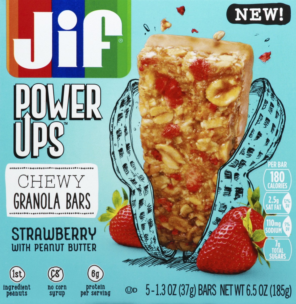 slide 4 of 4, Jif Power Ups Chewy Strawberry With Peanut Butter Granola Bars, 5 ct; 1.3 oz