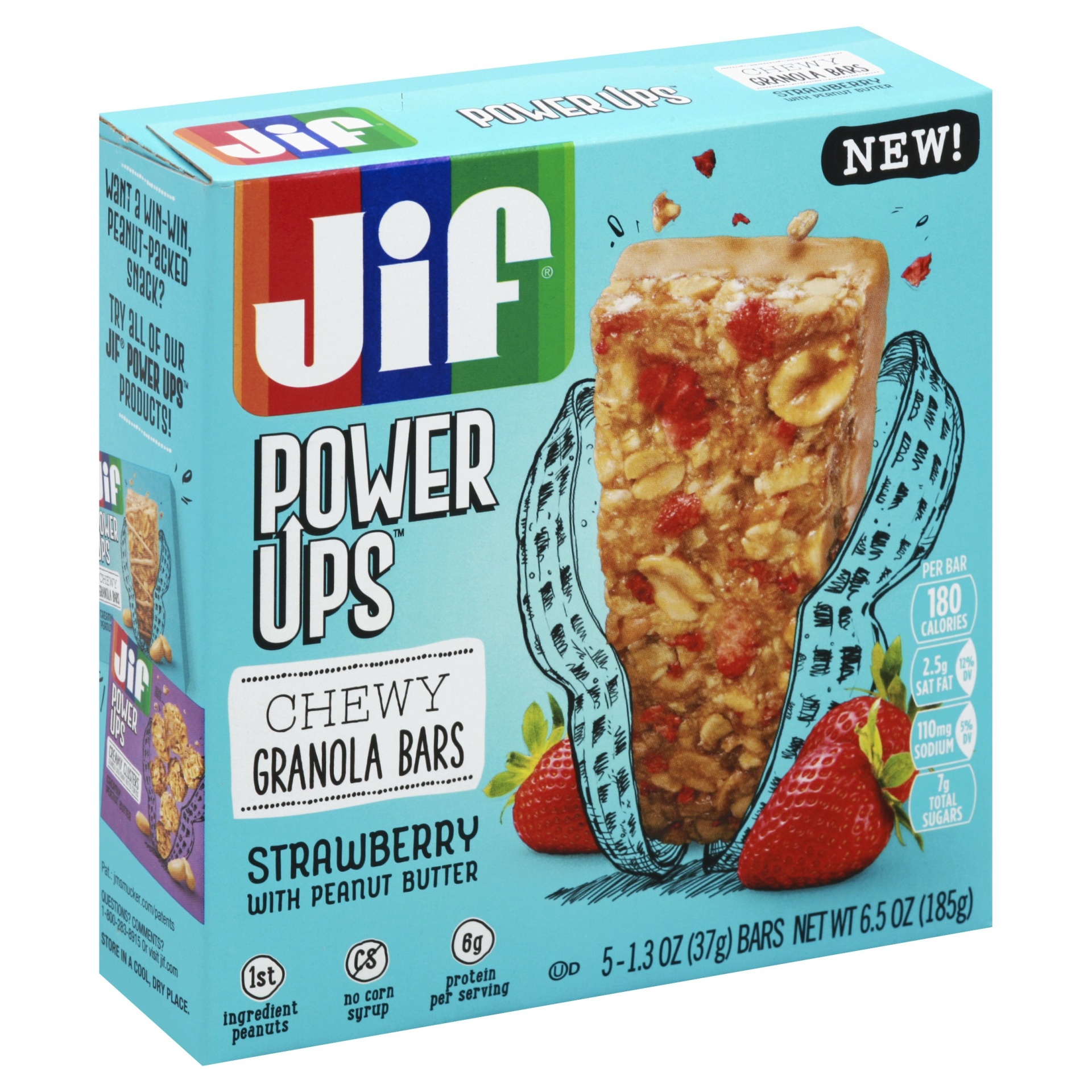 slide 1 of 4, Jif Power Ups Chewy Strawberry With Peanut Butter Granola Bars, 5 ct; 1.3 oz