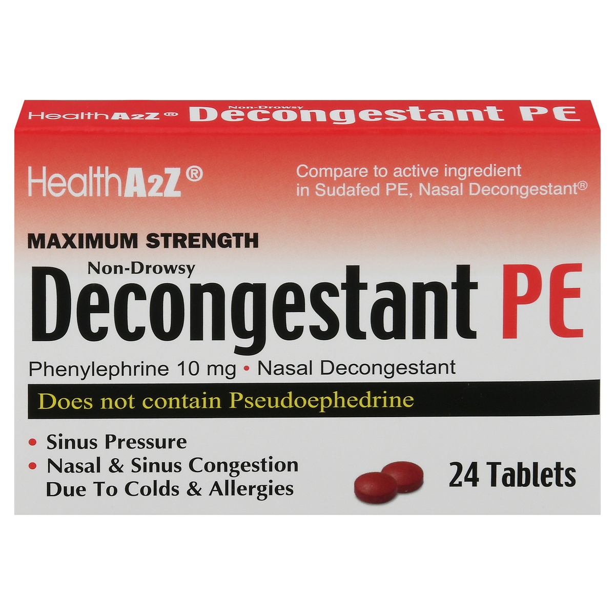 slide 1 of 1, Health A2Z Maximum Strength Decongestant Pe Tablets, 24 ct