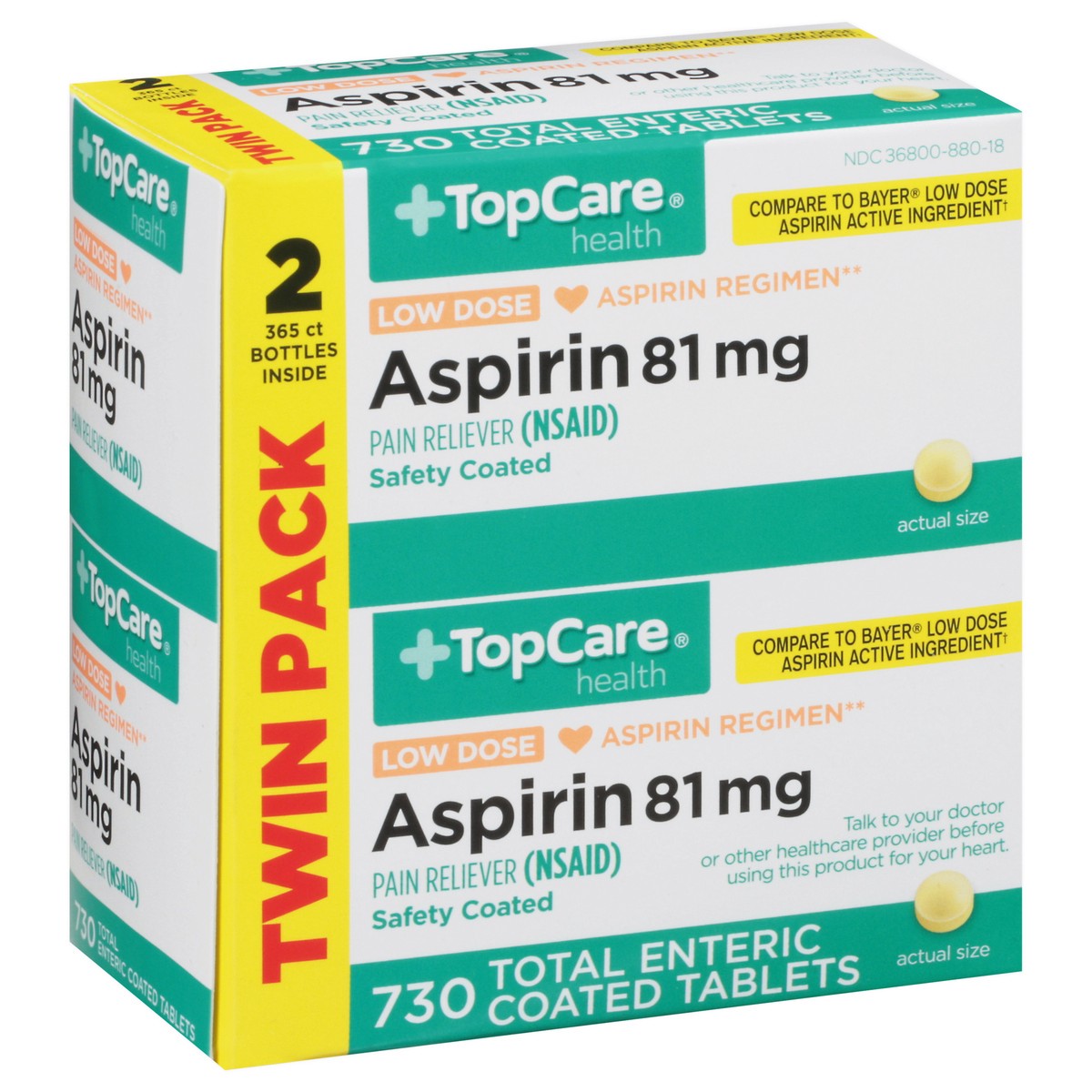 slide 8 of 9, TopCare Health Low Dose Asprin 81Mg Tablets Twin Pack, 365 ct