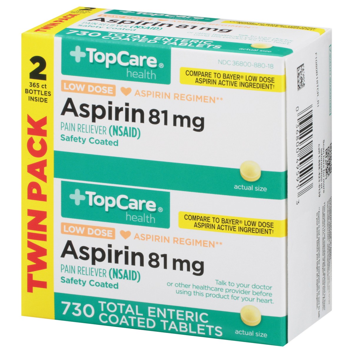 slide 7 of 9, TopCare Health Low Dose Asprin 81Mg Tablets Twin Pack, 365 ct