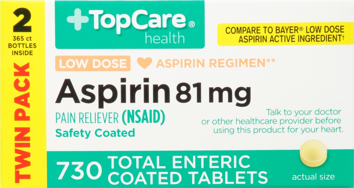 slide 6 of 9, TopCare Health Low Dose Asprin 81Mg Tablets Twin Pack, 365 ct