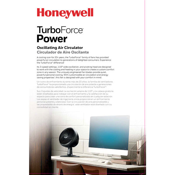 slide 4 of 13, Honeywell HT-906 Turbo Force Oscillating Table Fan, 1 ct