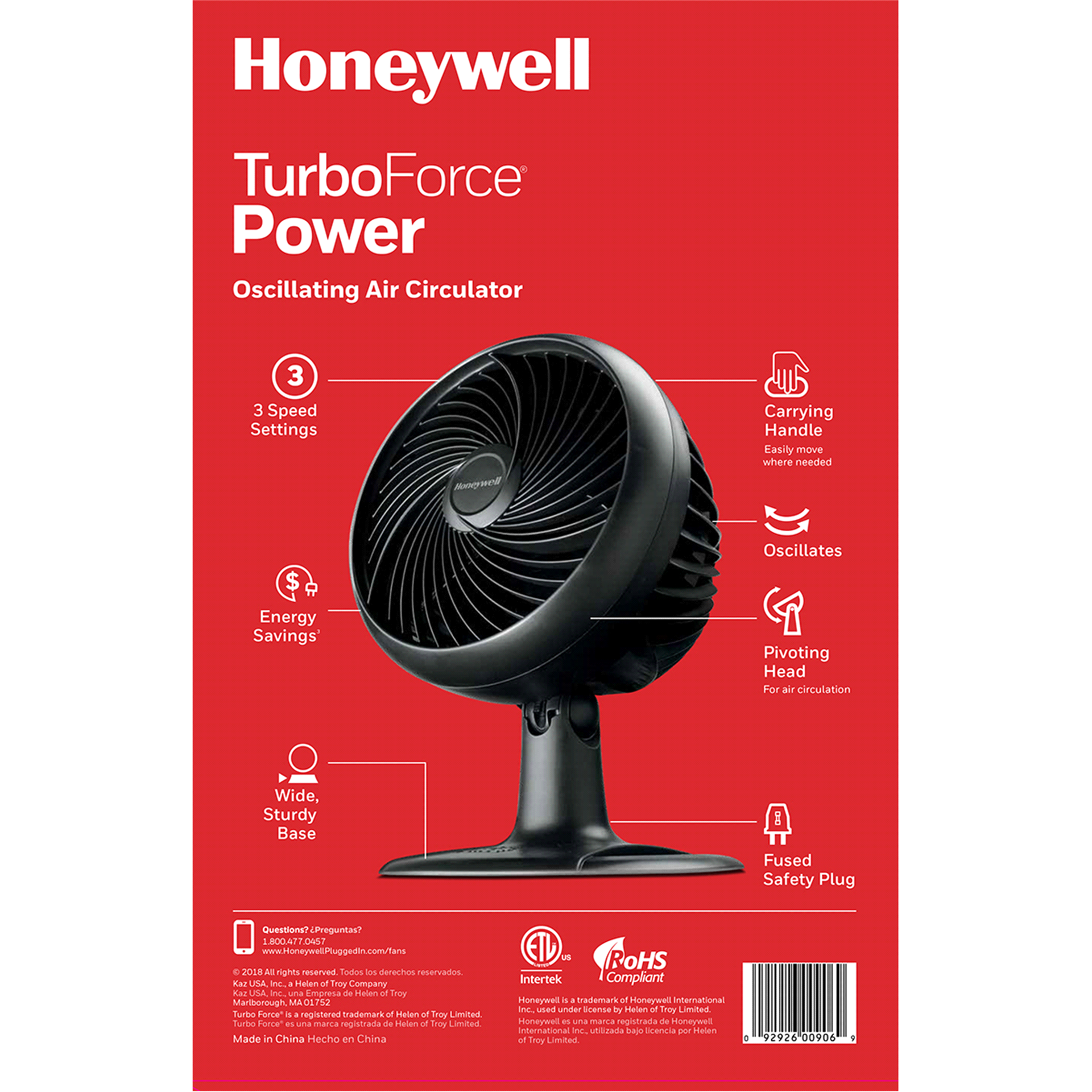 slide 9 of 13, Honeywell HT-906 Turbo Force Oscillating Table Fan, 1 ct