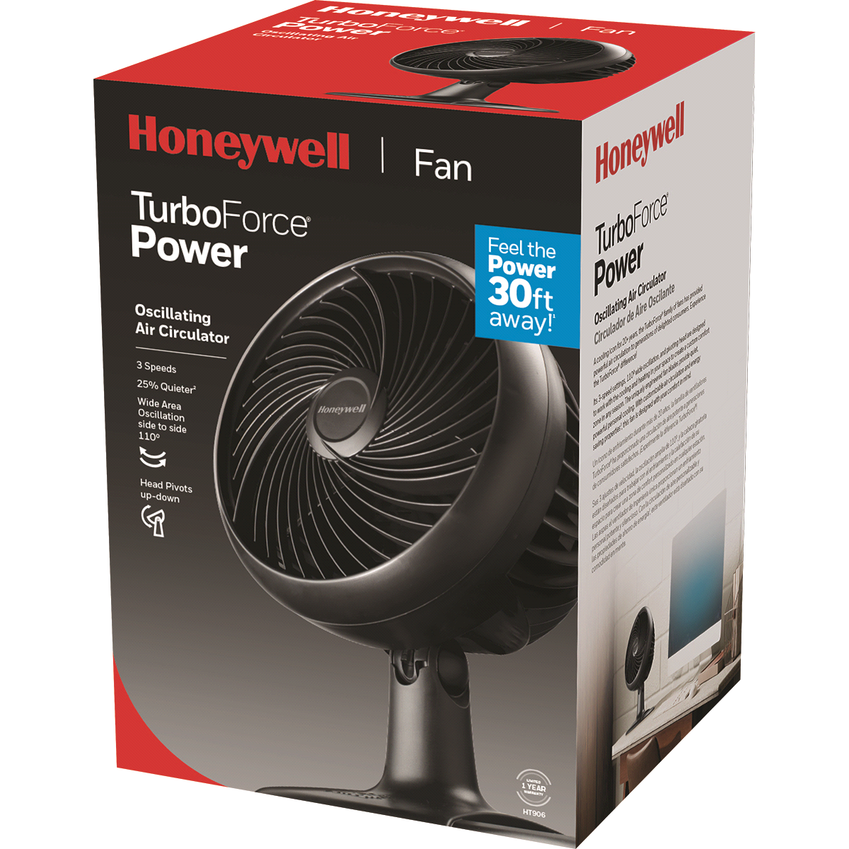 slide 1 of 13, Honeywell HT-906 Turbo Force Oscillating Table Fan, 1 ct