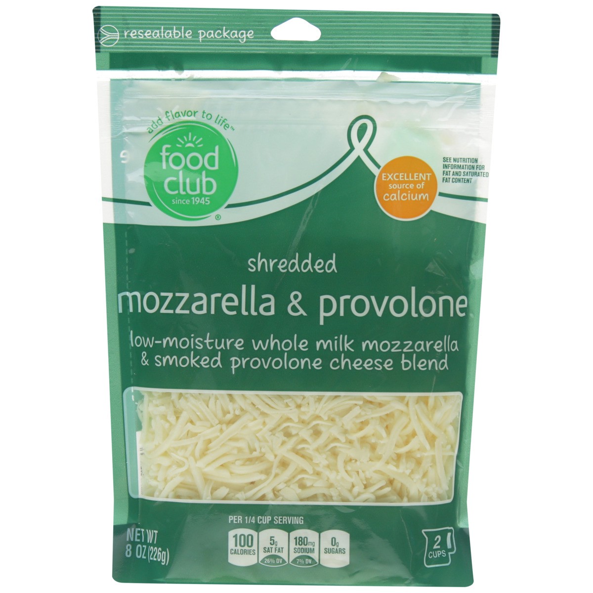 slide 9 of 9, Food Club Shredded Mozzarella & Provolone Cheese Blend, 8 oz