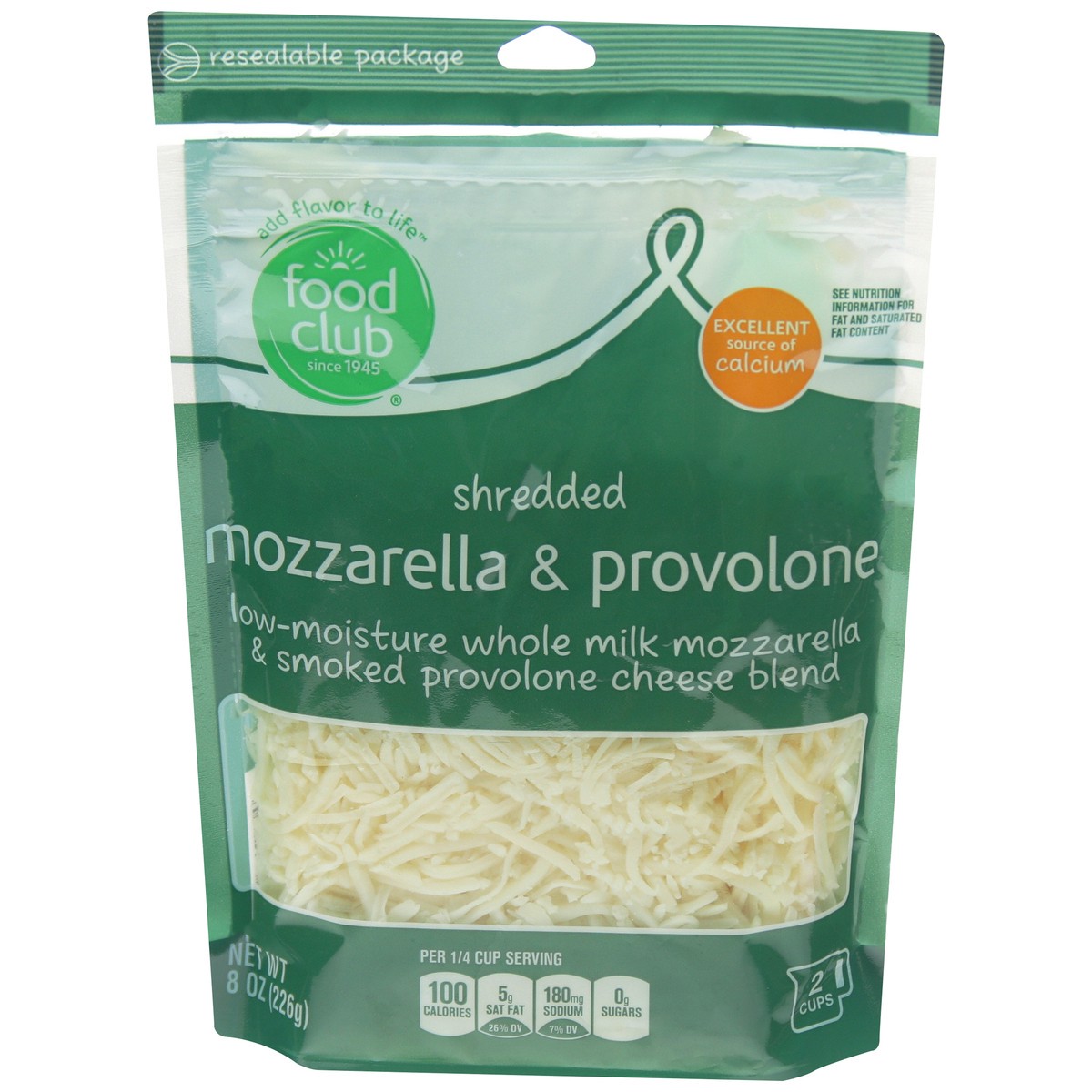 slide 1 of 9, Food Club Shredded Mozzarella & Provolone Cheese Blend, 8 oz