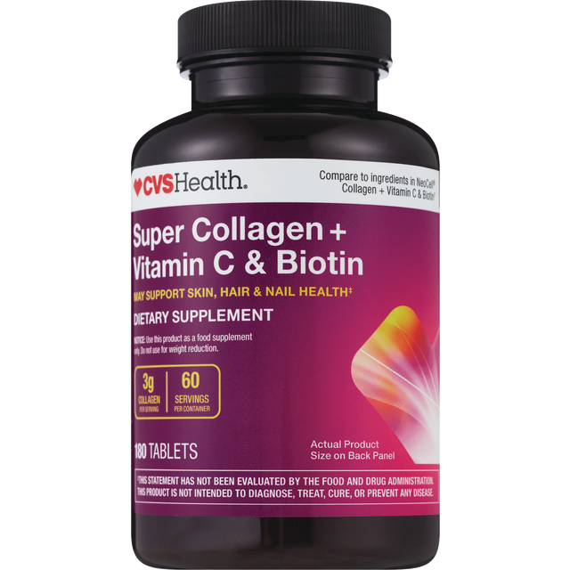 slide 1 of 1, Cvs Health Super Collagen + Vitamin C & Biotin Tablets, 180 Ct, 180 ct